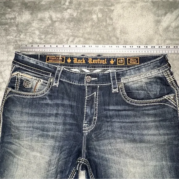 Rock Revival Jeans Mens 40x31 Blue Medium Wash Hern Straight Thick Stitch Cowboy